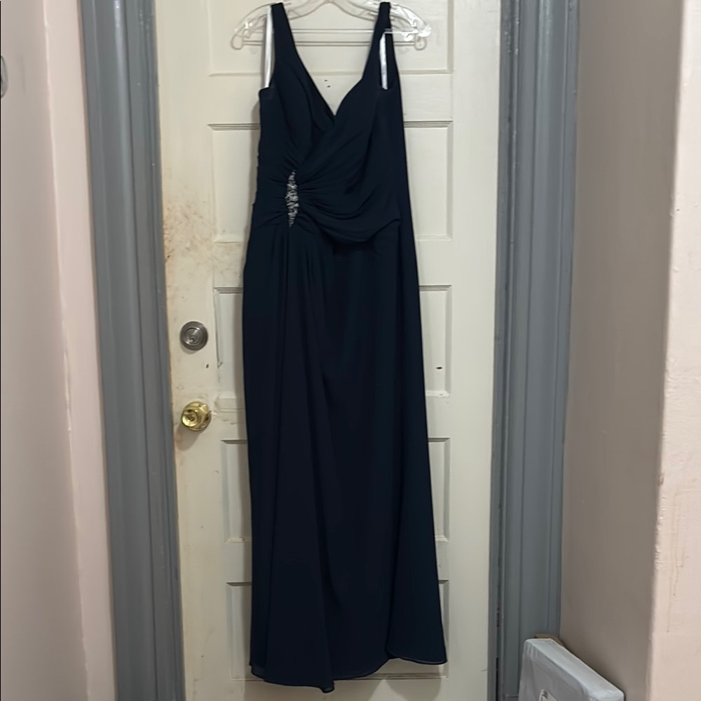 Navy Blue Sleeveless V-Neck Maxi Gown